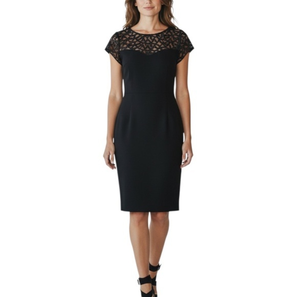 4/$20 Dress Barn Black Lace Yoke Illusion Sheath Dress Size 10